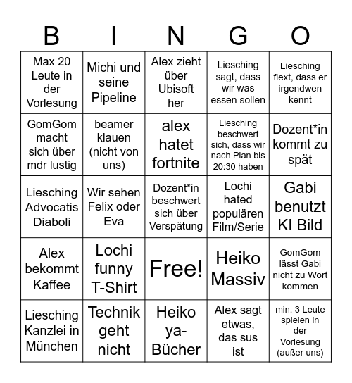 Vorlessungs-Bingo 2 Bingo Card