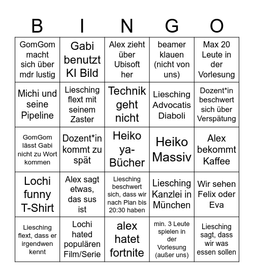 Vorlessungs-Bingo 2 Bingo Card