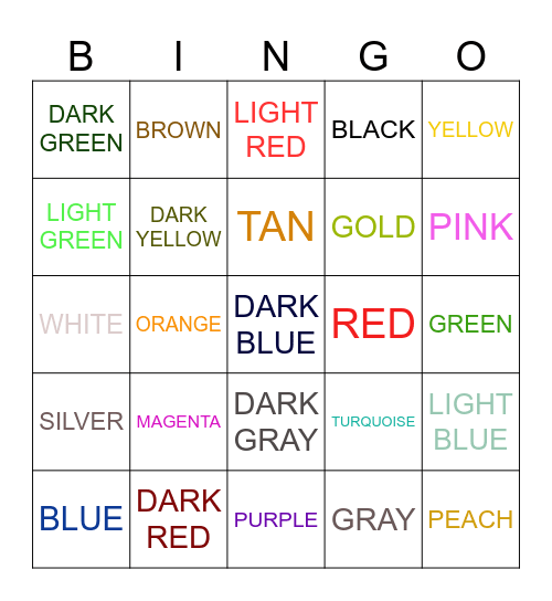 COLOR BINGO Card
