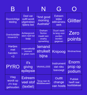 Eurovisie 2025 Bingo Card