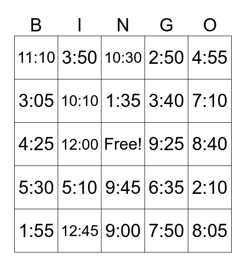 TACO TIME BING0 Bingo Card