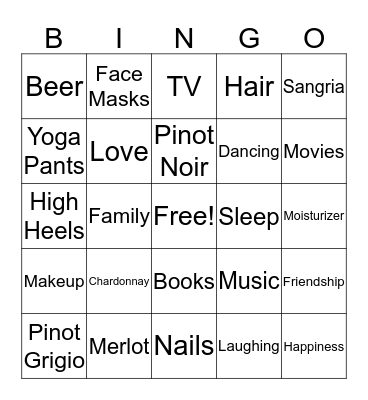 Girls Night In! Bingo Card