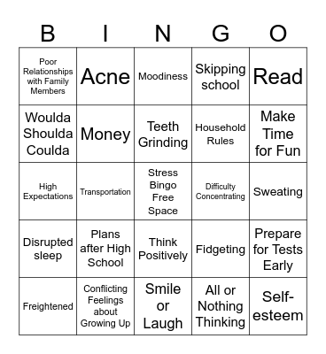 Stress Bingo Card