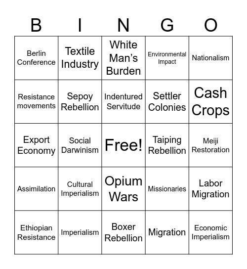 Unit 6 AP Word Bingo Card