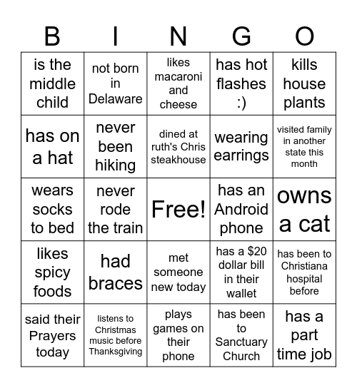 Find Someone Who..... Bingo Card