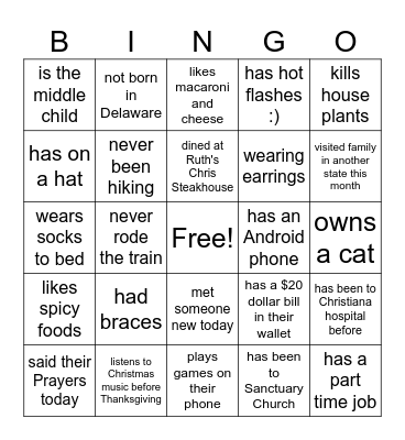 Find Someone Who..... Bingo Card