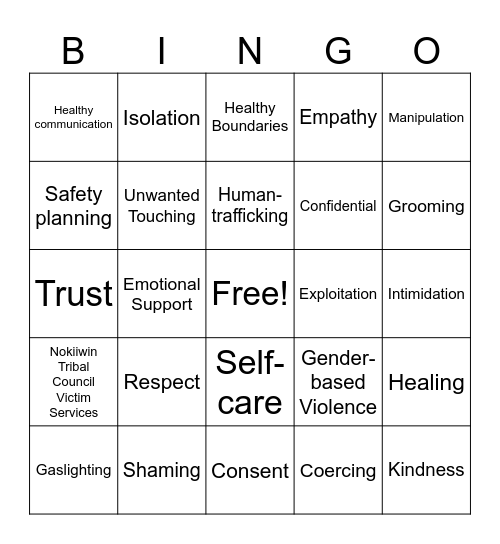 Victims & Survivors of Crime Week - BINGO Card