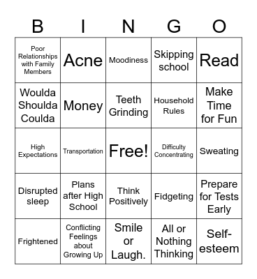 Stress Bingo Card