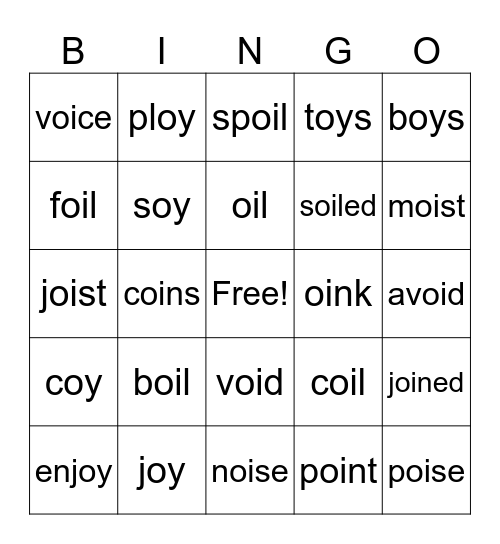 Oi & Oy Bingo Card
