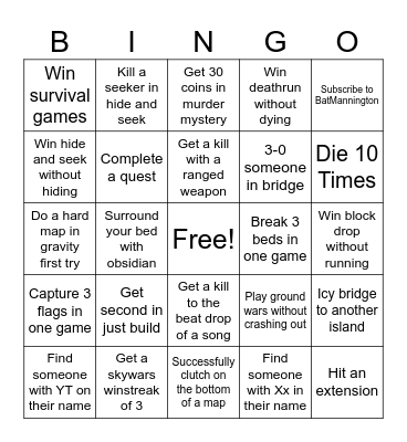 Hi Thriller :D Bingo Card
