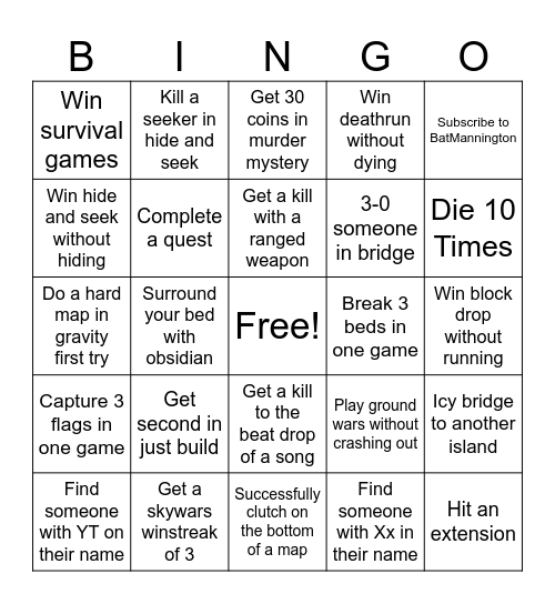 Hi Thriller :D Bingo Card