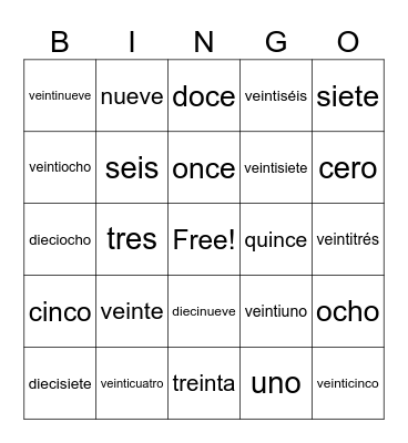 Los números #1 Bingo Card
