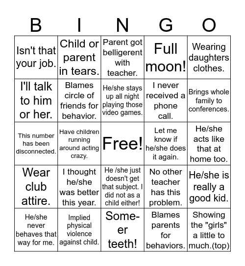 Late Night! Bingo Card