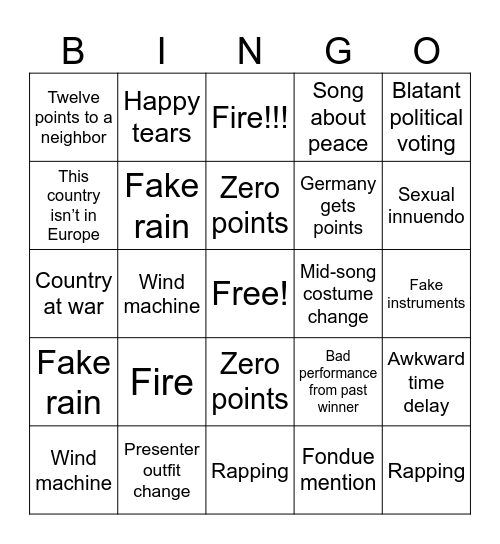 🪩 EUROVISION 2025 🪩 Bingo Card