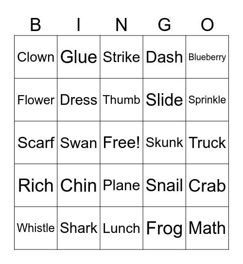 consonant digraphs Bingo Card