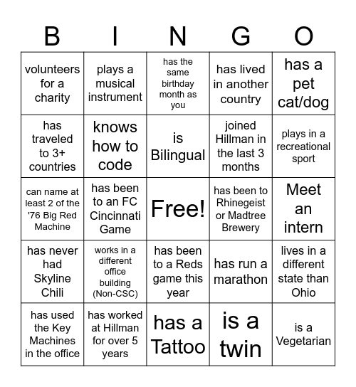 Hillman Group BINGO Card