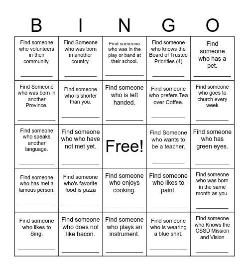 Find Someone Who Bingo Card
