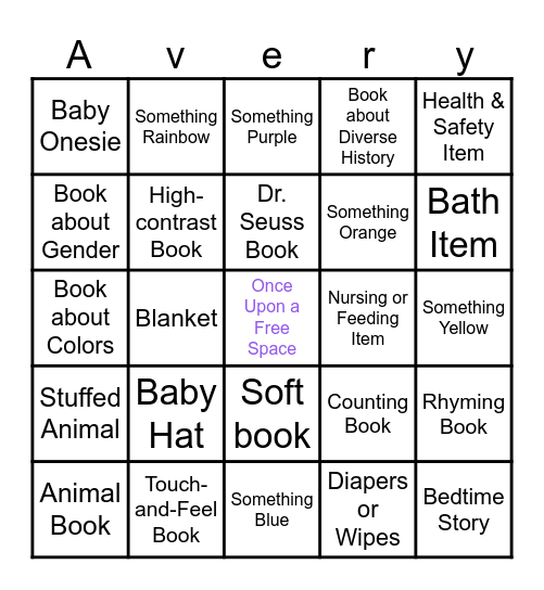 Avery's Shower Bingo Card
