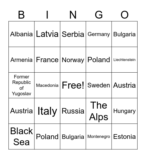 europe bingo Card