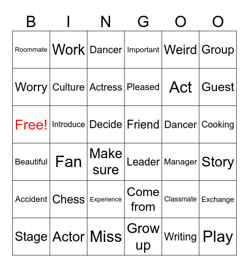 M.2 Unit 1 Bingo Card