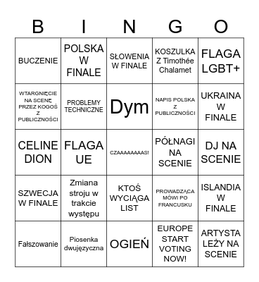 Eurowizja 2025 Półfinał I Bingo Card