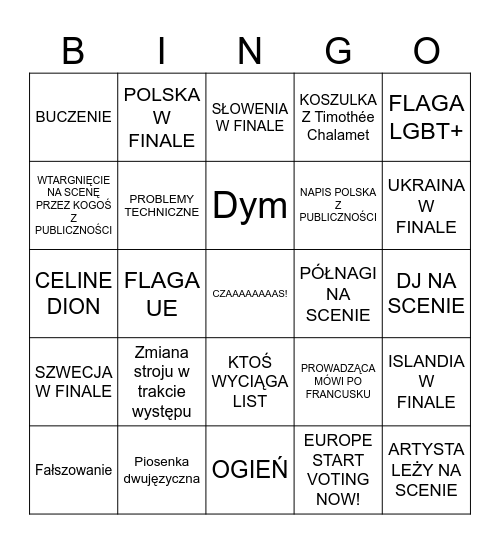 Eurowizja 2025 Półfinał I Bingo Card