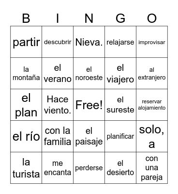 2.1 Me encanta viajar Bingo Card