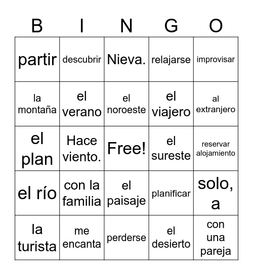 2.1 Me encanta viajar Bingo Card