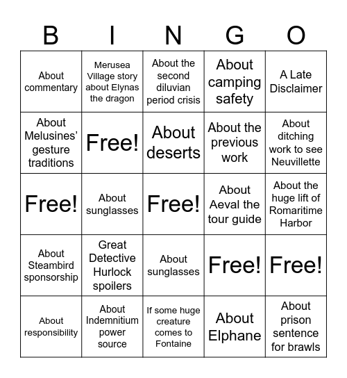 Aeval bingo Card
