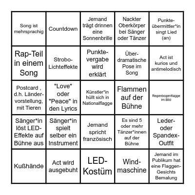 ESC 2025 Bingo (deutsch) Bingo Card