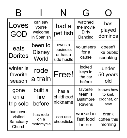 Find Someone Who..... Bingo Card