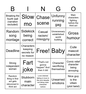 Dreamworks Movie Trope Bingo Card