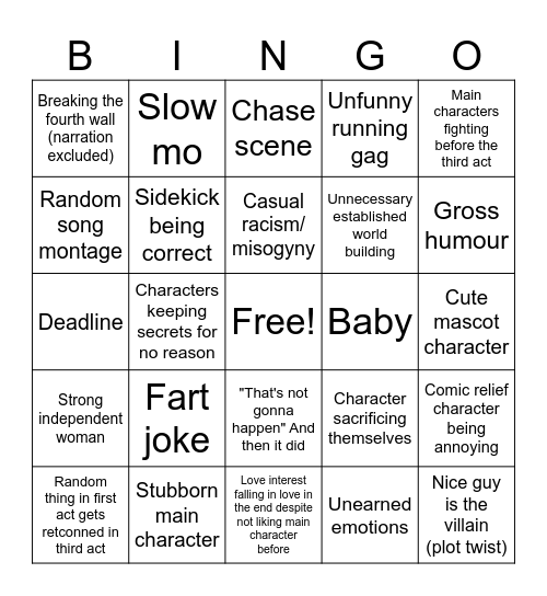 Dreamworks Movie Trope Bingo Card