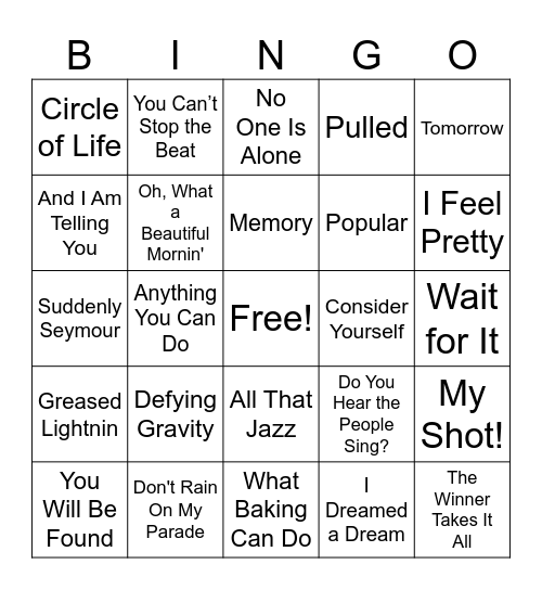 Chorus Bingo Card