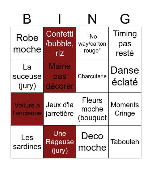 4 marriage 1 de miel Bingo Card