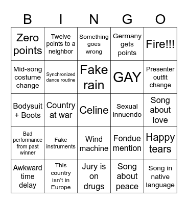 EUROVISION 2025 Bingo Card
