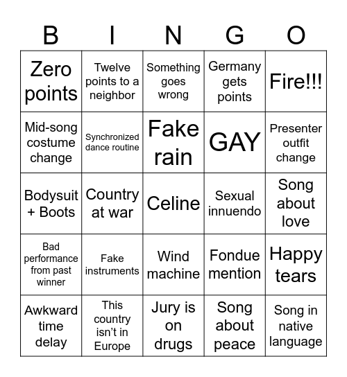 EUROVISION 2025 Bingo Card