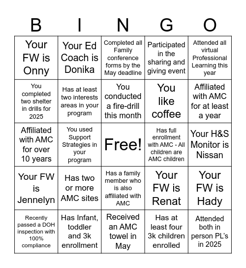 FCC Network BINGO Card