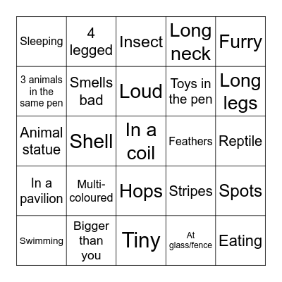 Toronto Zoo Find Bingo Card