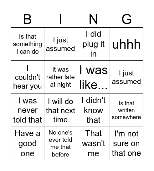 Gabe Bingo Card