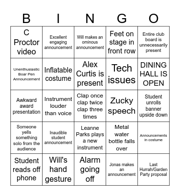 School Meeting Bingo Card