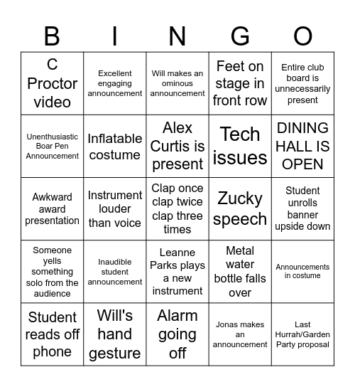 School Meeting Bingo Card
