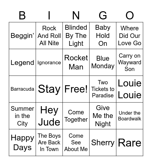 16 Music Bingo Round #1 Bingo Card