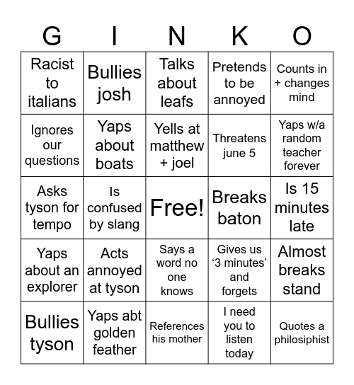GINKO Bingo Card