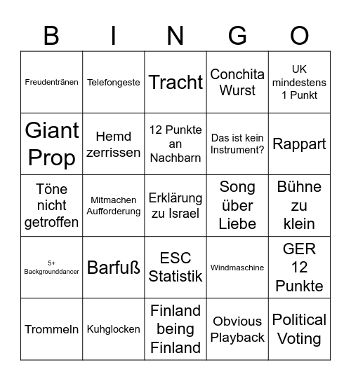 ESC Bingo Card