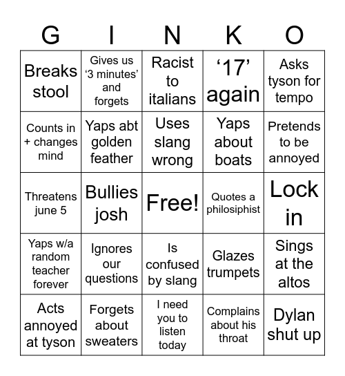 GINKO Bingo Card