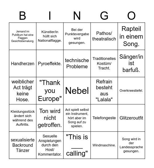 ESC 2025 deutsch Bingo Card