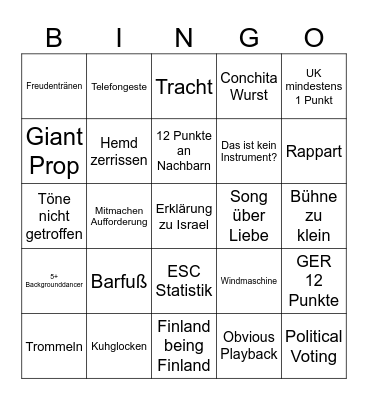 ESC Bingo Card