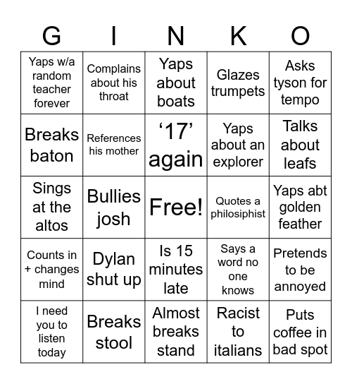 Ginko Bingo Card