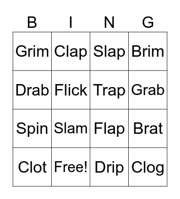 4 Sounds in 1 Syllable Bingo Card